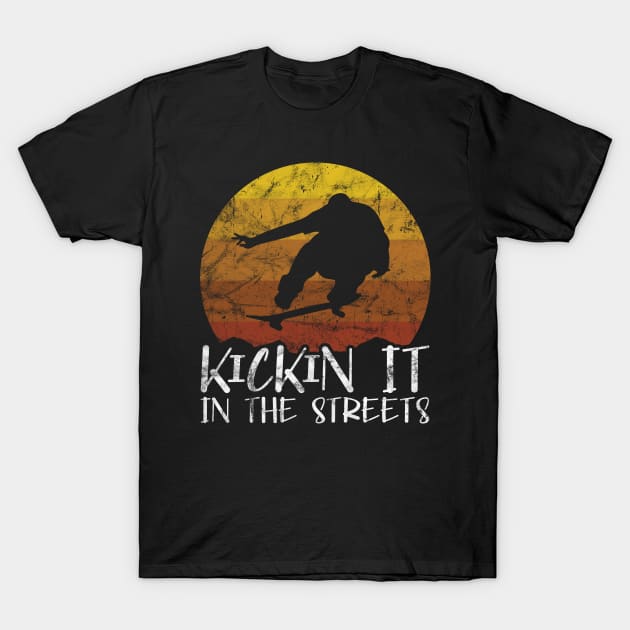 Kickin It In The Streets Vintage Retro Sunset Skateboarding Skateboard Skater T-Shirt by SpacemanTees